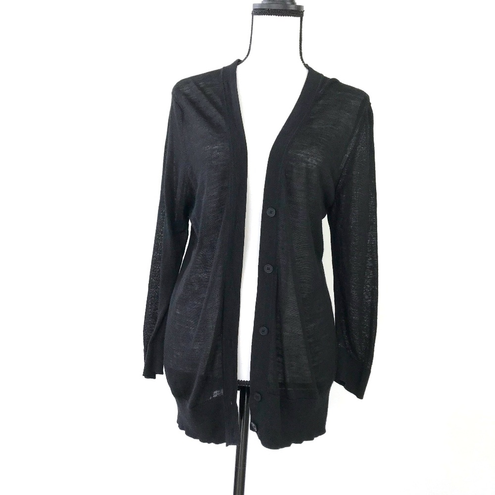 Loft Black Open Button Front Long Sleeve Cardigan